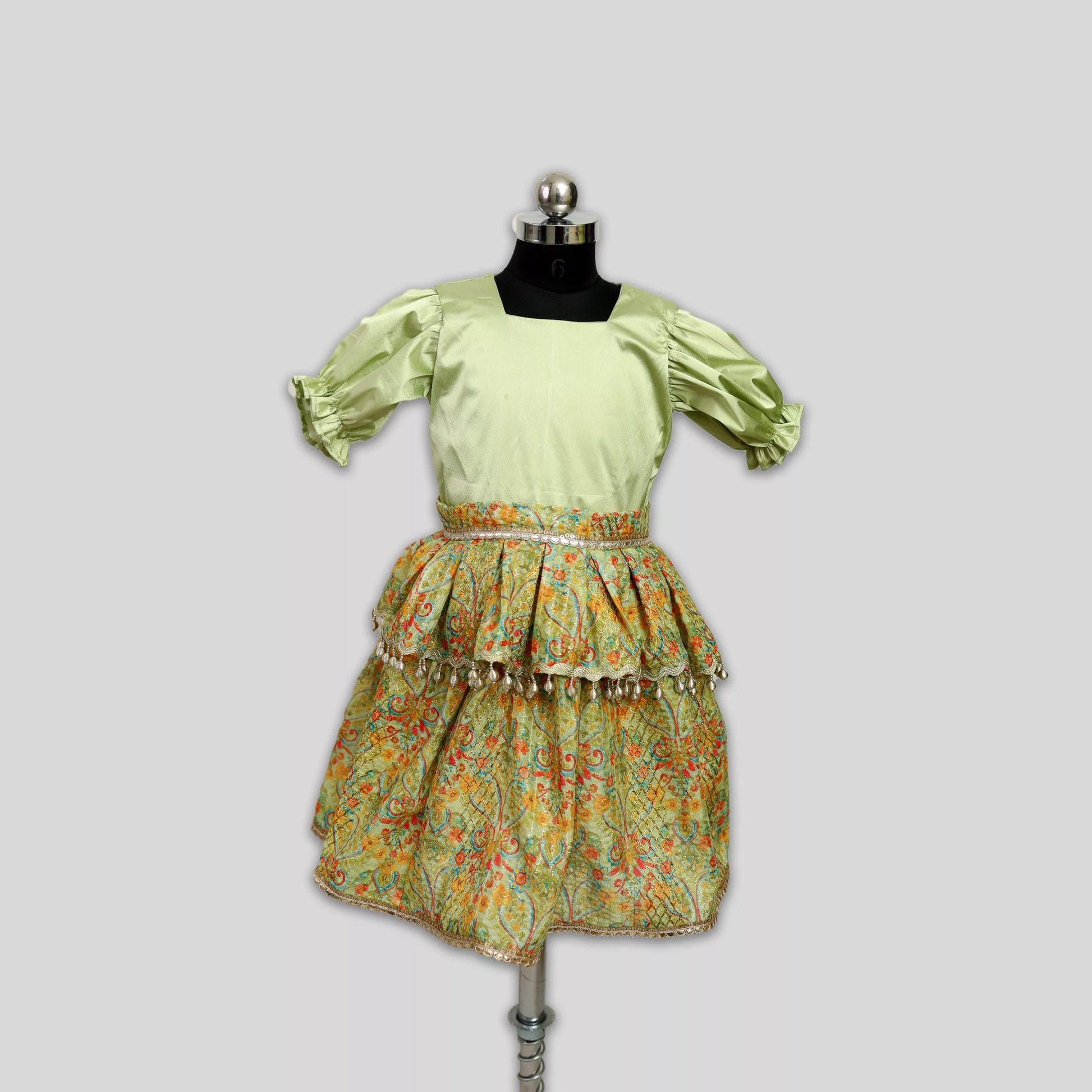 Puff Sleeves Green Frock image 1