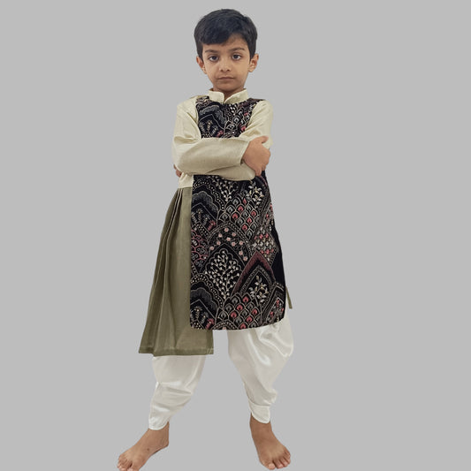 Grey Embroidered Silk Kurta & Dhoti Pant For Boys image 0