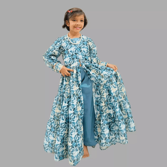 Grey Crop Top & Palazzo With Gota Work Silk Jacket image 0